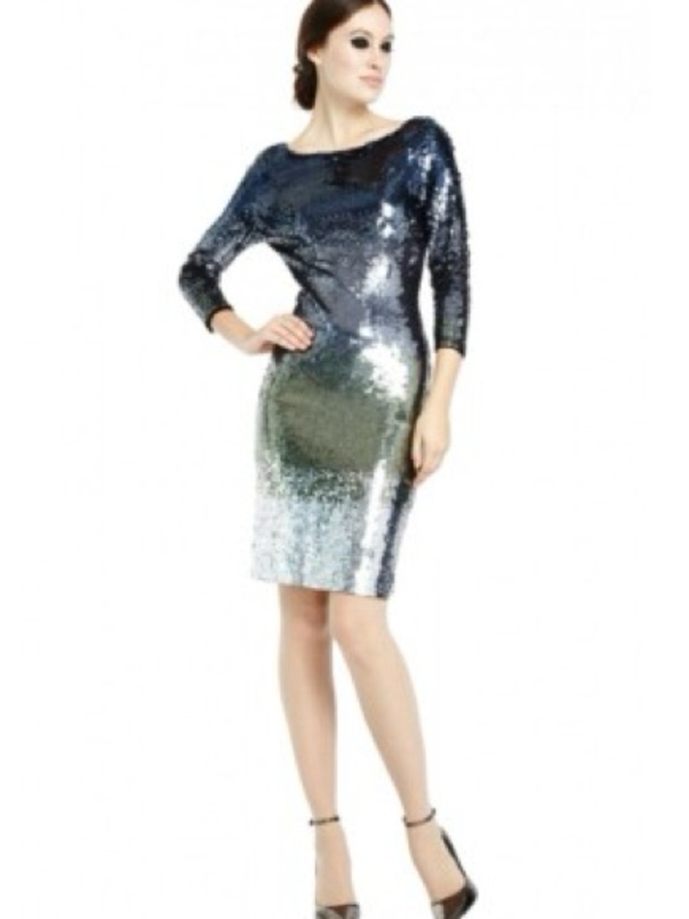 Alice + Olivia Navy to Silver Sequin Ombre Midi Dress